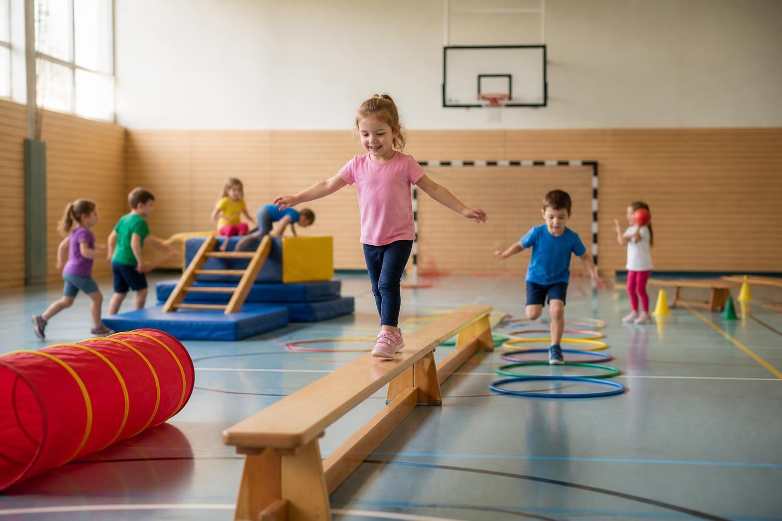 Bewegungsspiele für 3–6-Jährige in der Turnhalle: 16 Ideen mit fertigen Stundenplänen